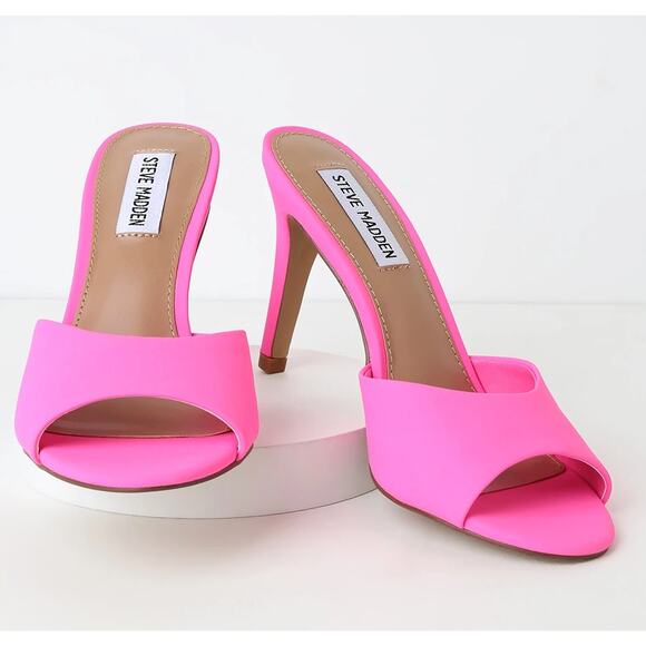 Steve Madden Erin Mule Heels 6 Pink Slip On Pumps Glam Cocktail Going Out - Picture 1 of 7